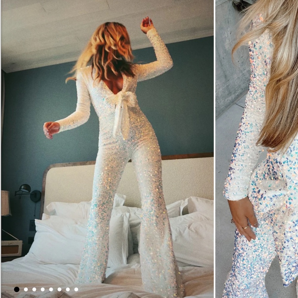 Sequin Jumpsuit with Bow Detail